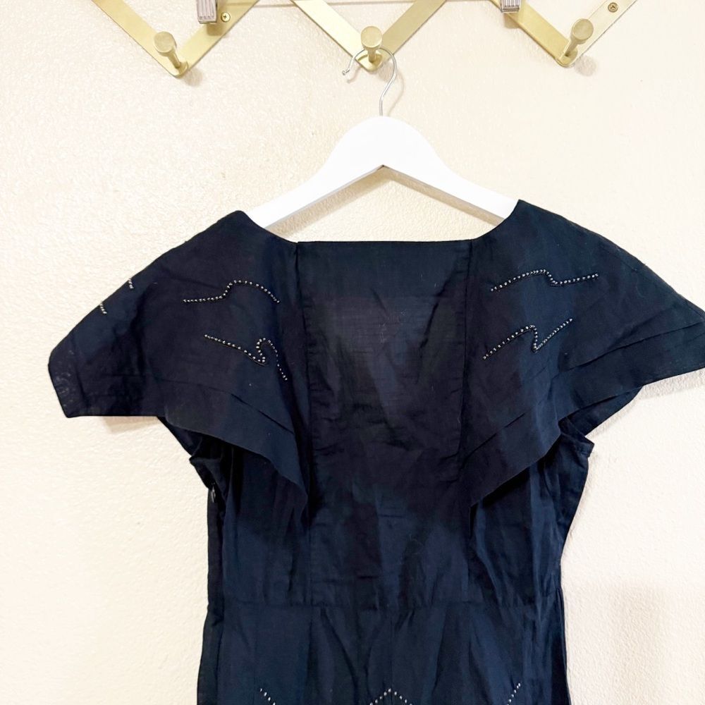 THE GREAT Beaded Partridge Black/Navy Blue Embellished Bird Midi Dress Size XS - Picture 11 of 14